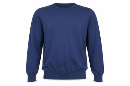 Front view of 247 men’s blue jumper, size S