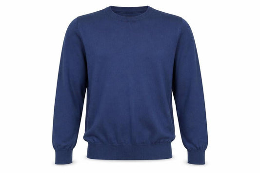 Front view of 247 men’s blue jumper, size S