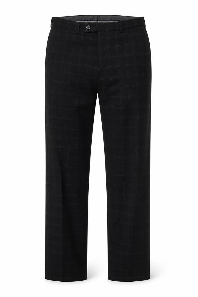 Front view of Cedarwood State men’s black check trousers, 28-inch leg