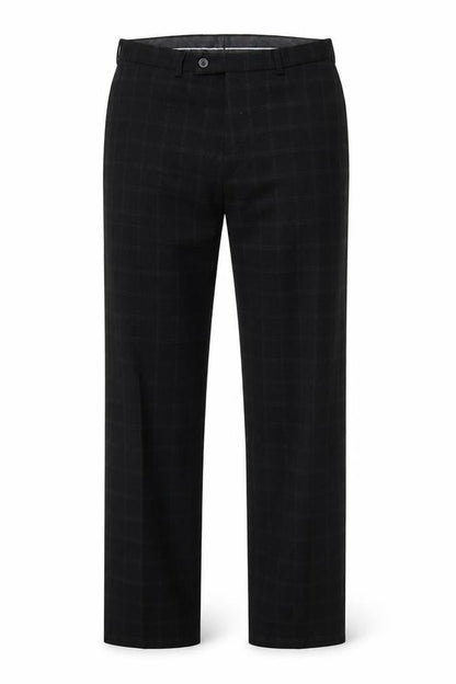 Front view of Cedarwood State men’s black check trousers, 28-inch leg