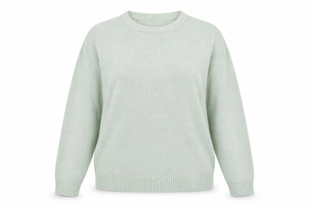 Front view of P Essentials women’s blue knit jumper, size UK 18