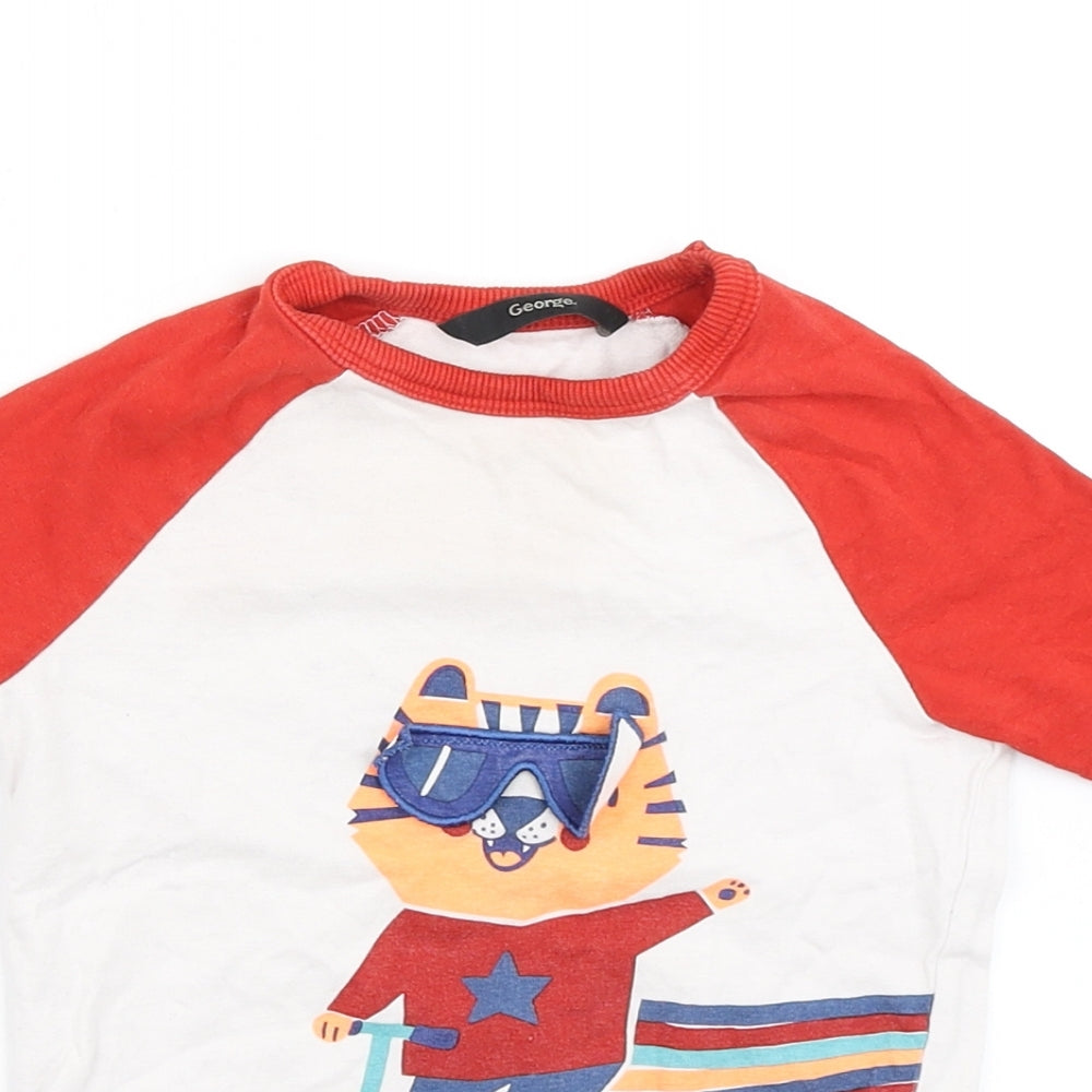 Close-up detail of George boys’ white colourblock basic t-shirt, size 18-24, months