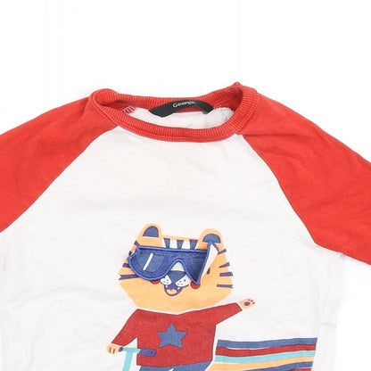 Close-up detail of George boys’ white colourblock basic t-shirt, size 18-24, months