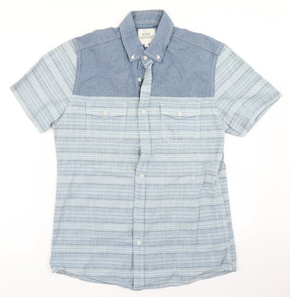 Mens UK Size S Easy Blue  Button-Up Short Sleeve Casual Shirt