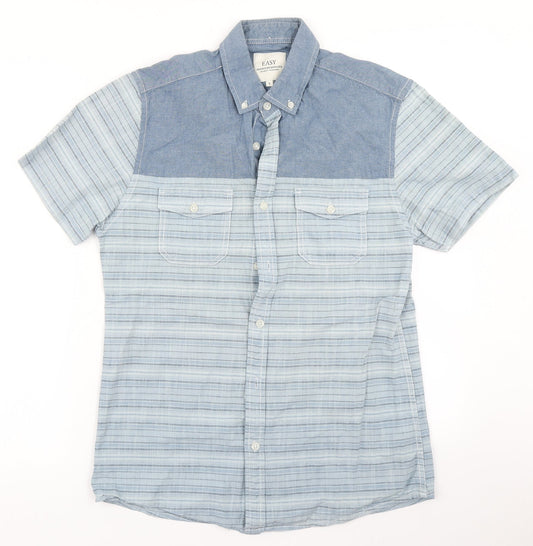 Mens UK Size S Easy Blue  Button-Up Short Sleeve Casual Shirt