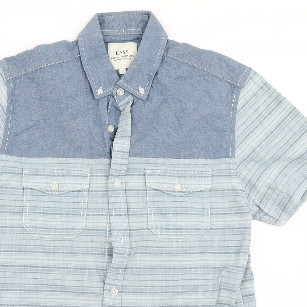Mens UK Size S Easy Blue  Button-Up Short Sleeve Casual Shirt