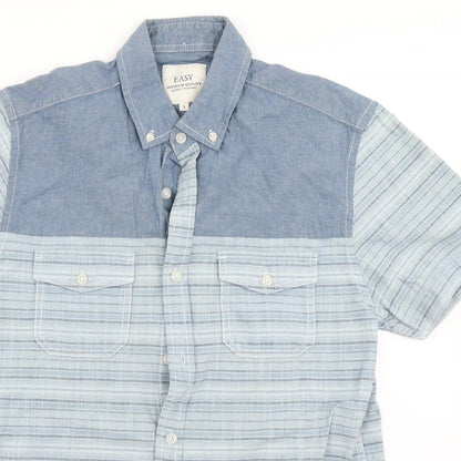 Mens UK Size S Easy Blue  Button-Up Short Sleeve Casual Shirt