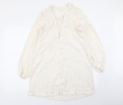 H&M Womens White Geometric  Fit & Flare  Size 4