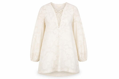H&M Womens White Geometric  Fit & Flare  Size 4