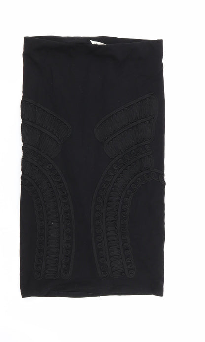 Miss Selfridge Womens Black Geometric  Straight & Pencil Skirt Size 8  - Stretch waistband