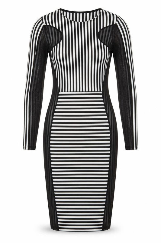 Front view of Ribbon women’s multicoloured striped bodycon, size UK 8