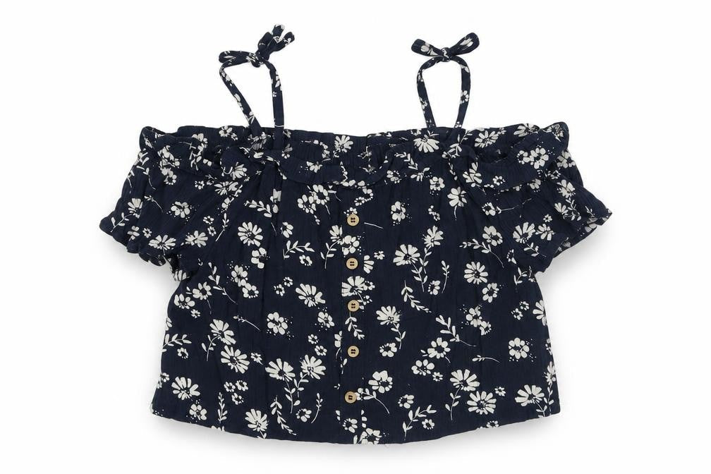 Front view of Next girls’ blue floral basic blouse, size 8, years
