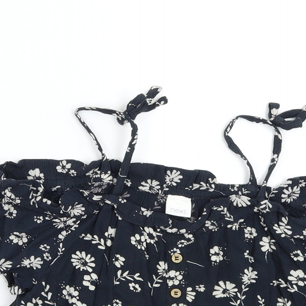 Close-up detail of Next girls’ blue floral basic blouse, size 8, years