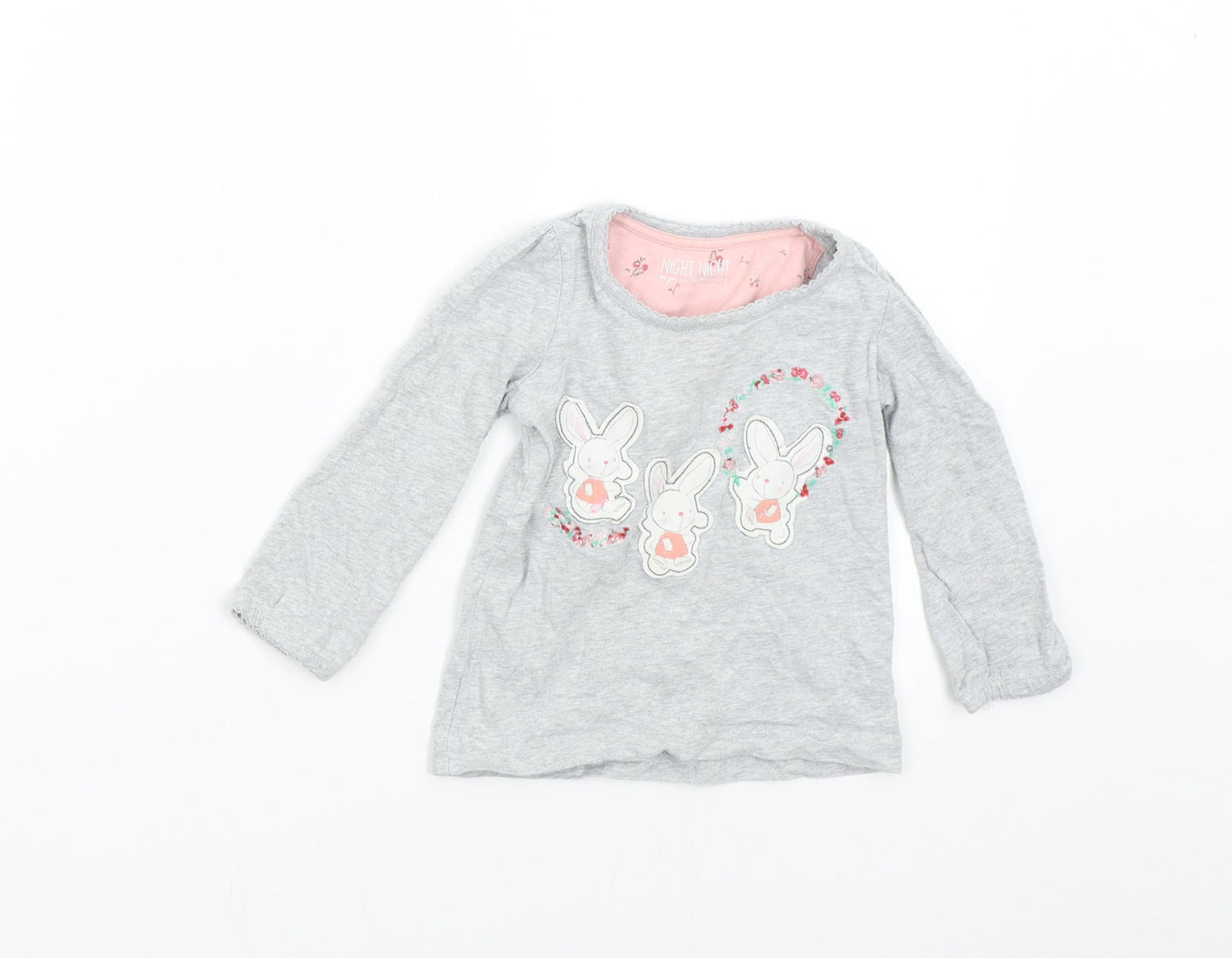 Mothercare Baby Grey Solid   Pyjama Top Size 12-18 Months  - Bunny
