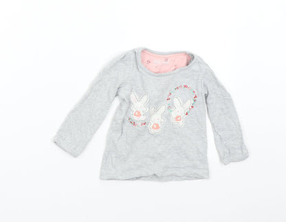 Mothercare Baby Grey Solid   Pyjama Top Size 12-18 Months  - Bunny