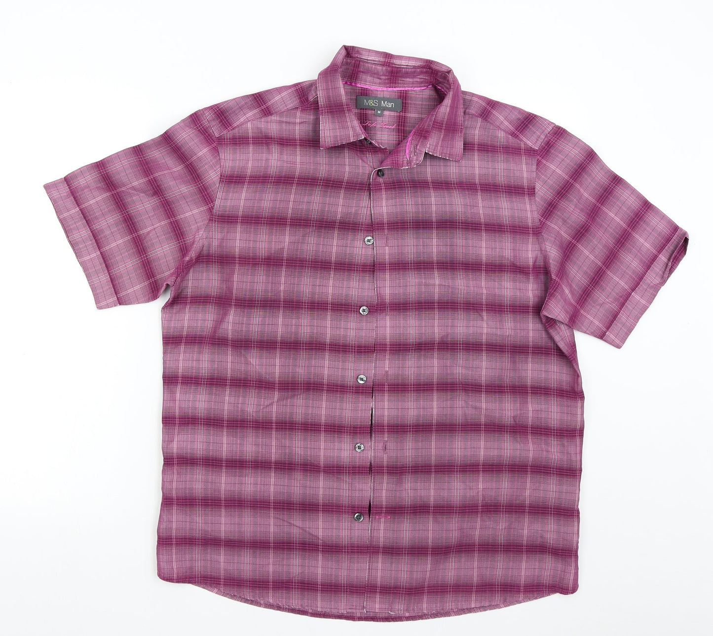 Mens UK Size M M&S Pink  Button-Up Short Sleeve Casual Shirt