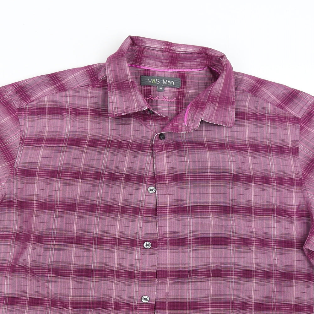 Mens UK Size M M&S Pink  Button-Up Short Sleeve Casual Shirt