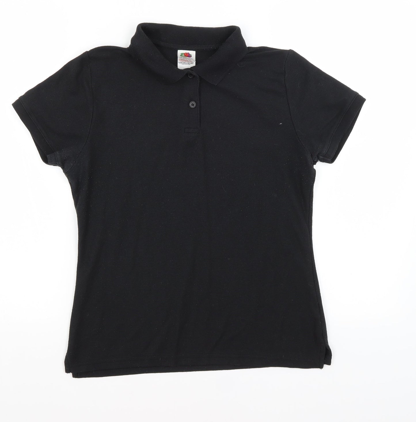 Womens UK Size M Fruit of the Loom Black Basic Polo