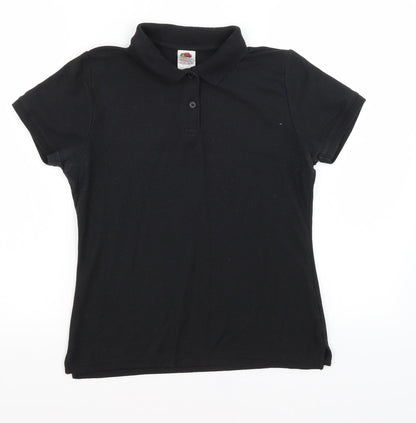 Womens UK Size M Fruit of the Loom Black Basic Polo