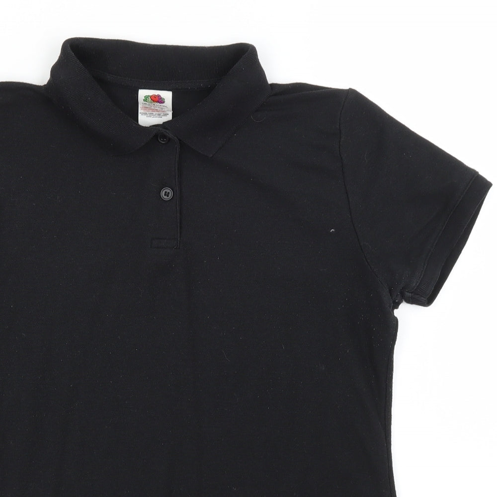 Womens UK Size M Fruit of the Loom Black Basic Polo