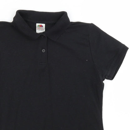 Womens UK Size M Fruit of the Loom Black Basic Polo