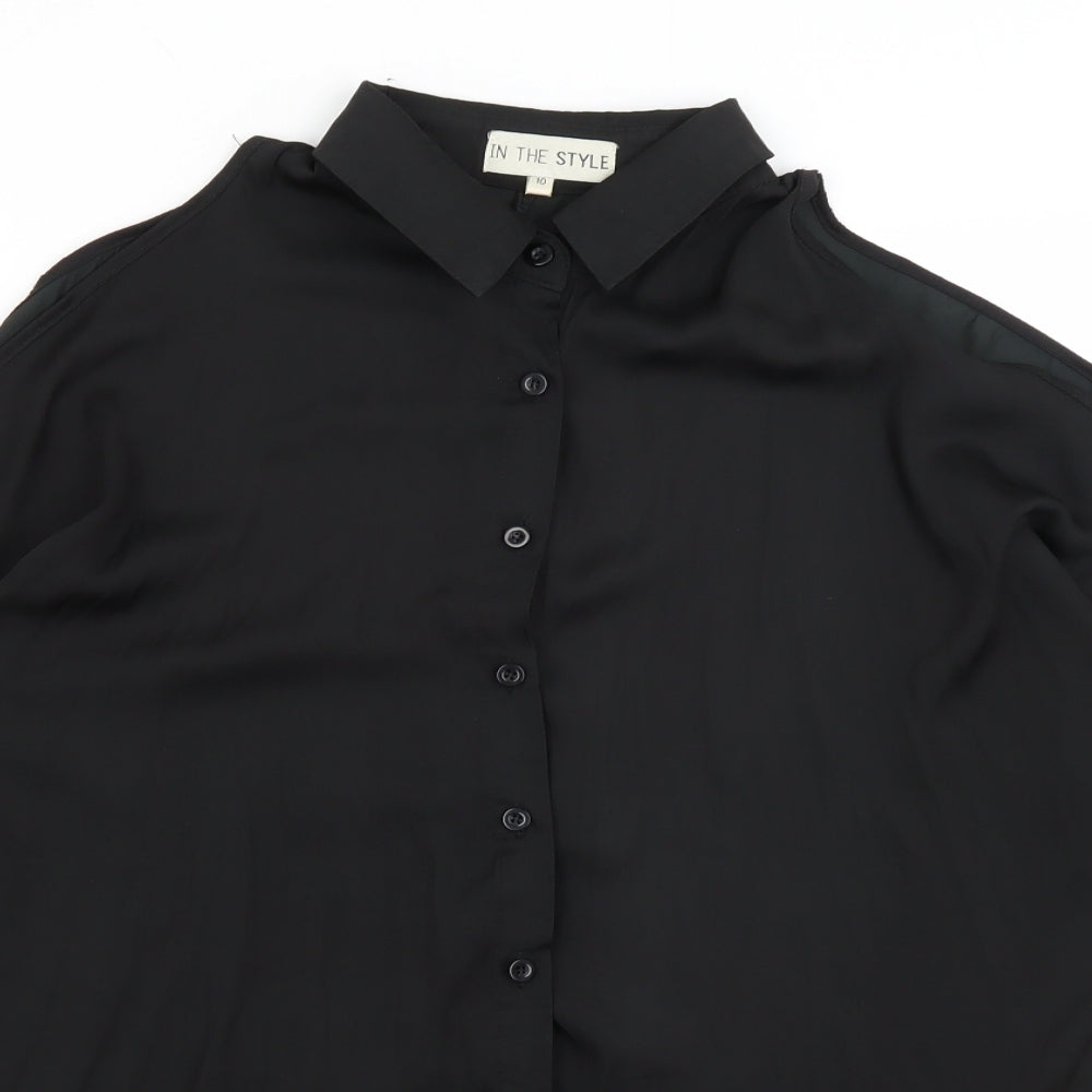 Womens UK Size 10 In the Style Black Basic Button-Up
