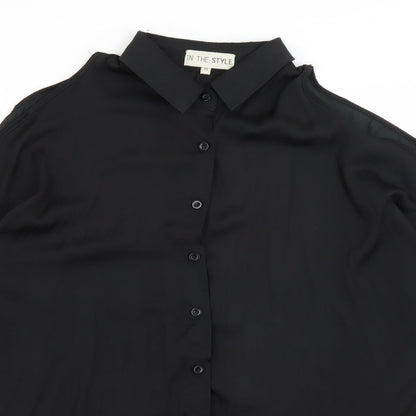Womens UK Size 10 In the Style Black Basic Button-Up