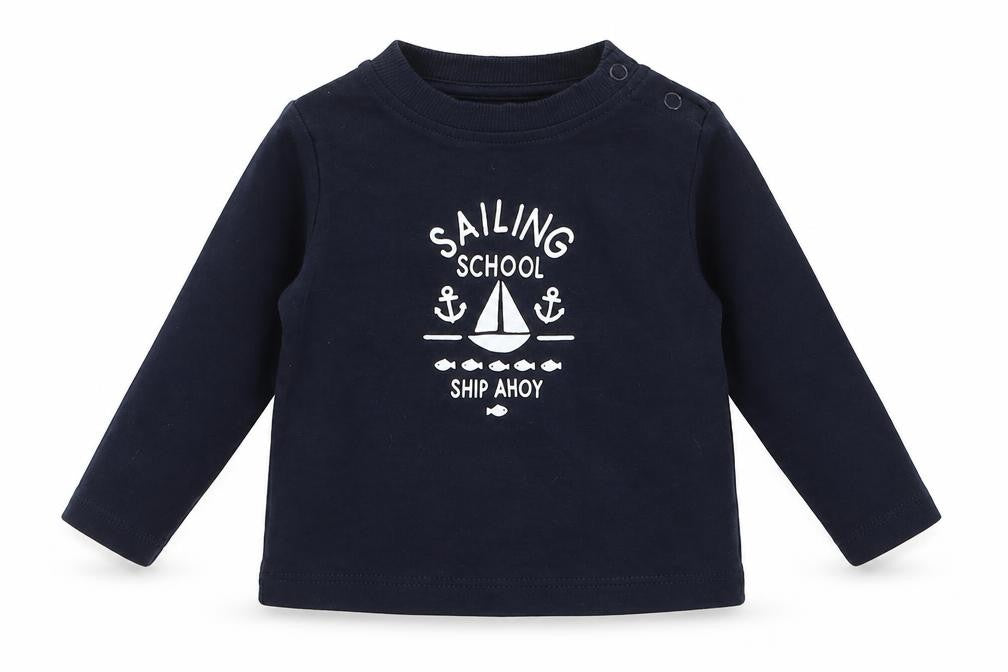 Front view of Lupilu Baby Blue Basic T-Shirt, size 3-6, Months - Sailing School