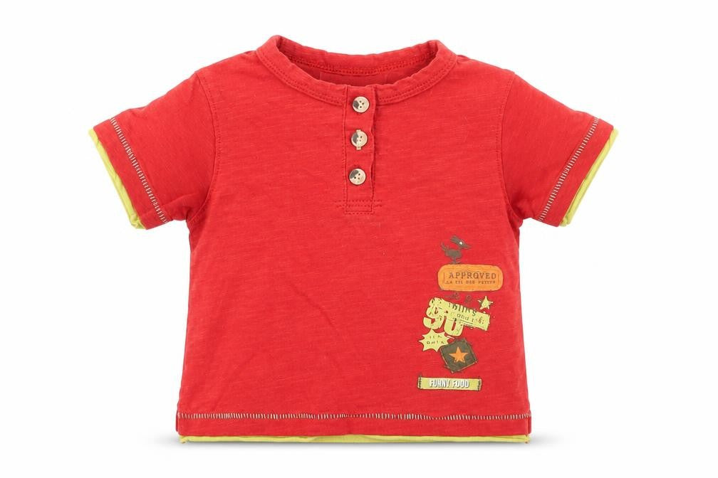 Front view of La Compagnie des Petits Baby Red Basic T-Shirt, size 12, Months