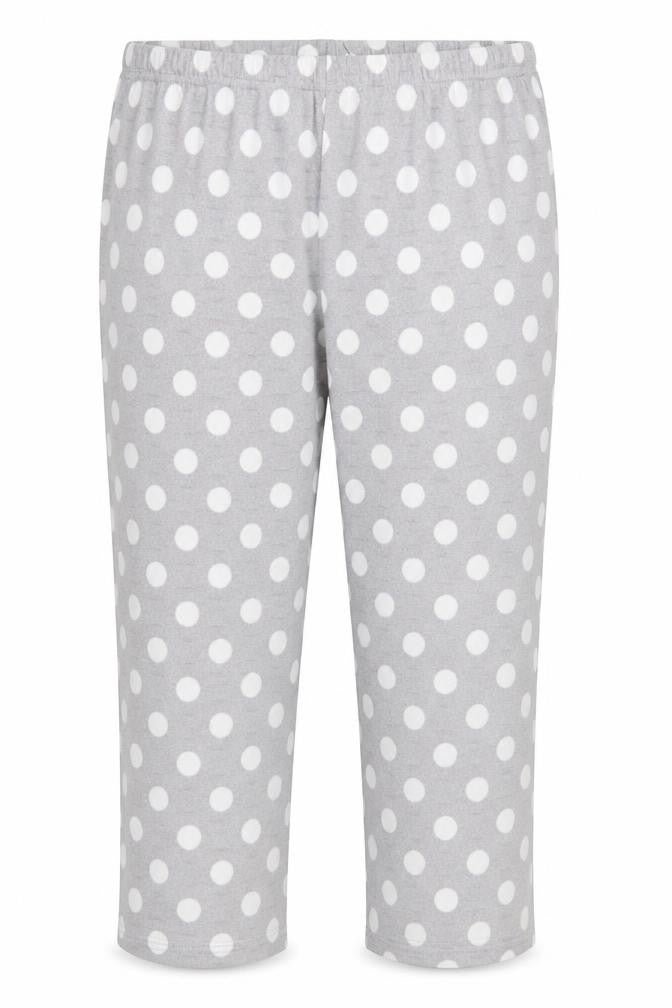 Front view of Shelley women’s grey polka dot capri pyjama pants, size L