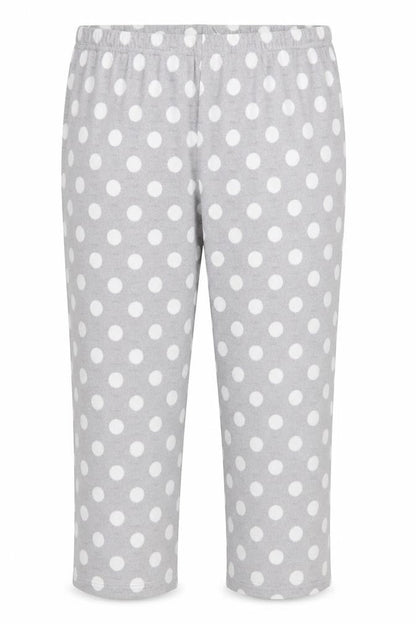 Front view of Shelley women’s grey polka dot capri pyjama pants, size L
