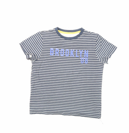 Additional front view of VERY boys’ blue striped basic t-shirt, size 7-8, years