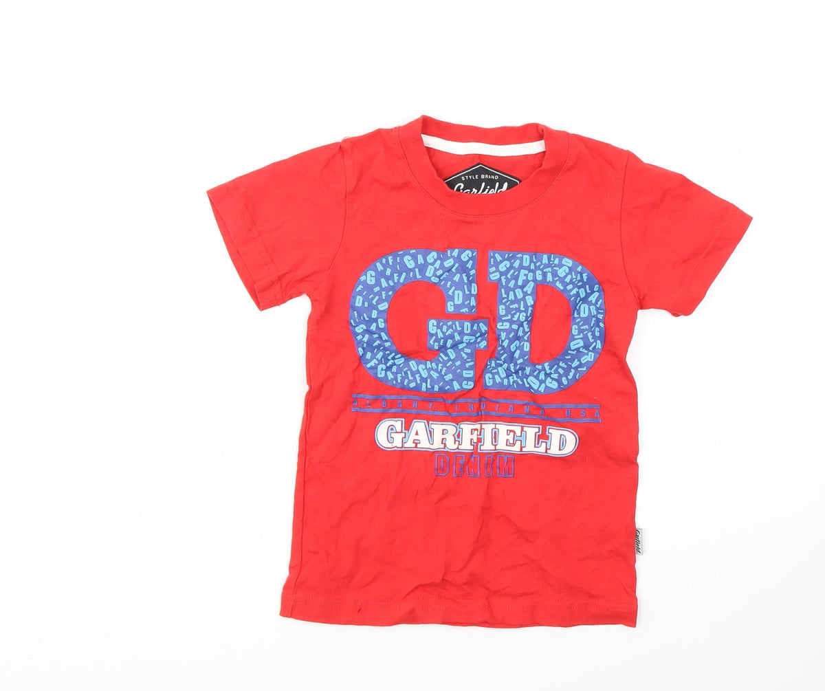 Front view of Garfield boys’ red geometric basic t-shirt, size 2, years