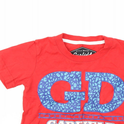 Close-up detail of Garfield boys’ red geometric basic t-shirt, size 2, years