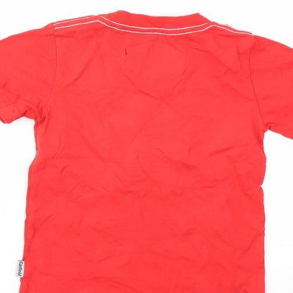 Brand and care label for Garfield boys’ red geometric basic t-shirt, size 2, years