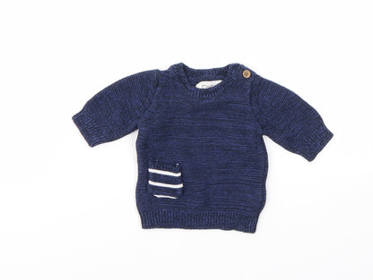 Front view of F&F boys’ blue houndstooth jumper, size 0-3, months