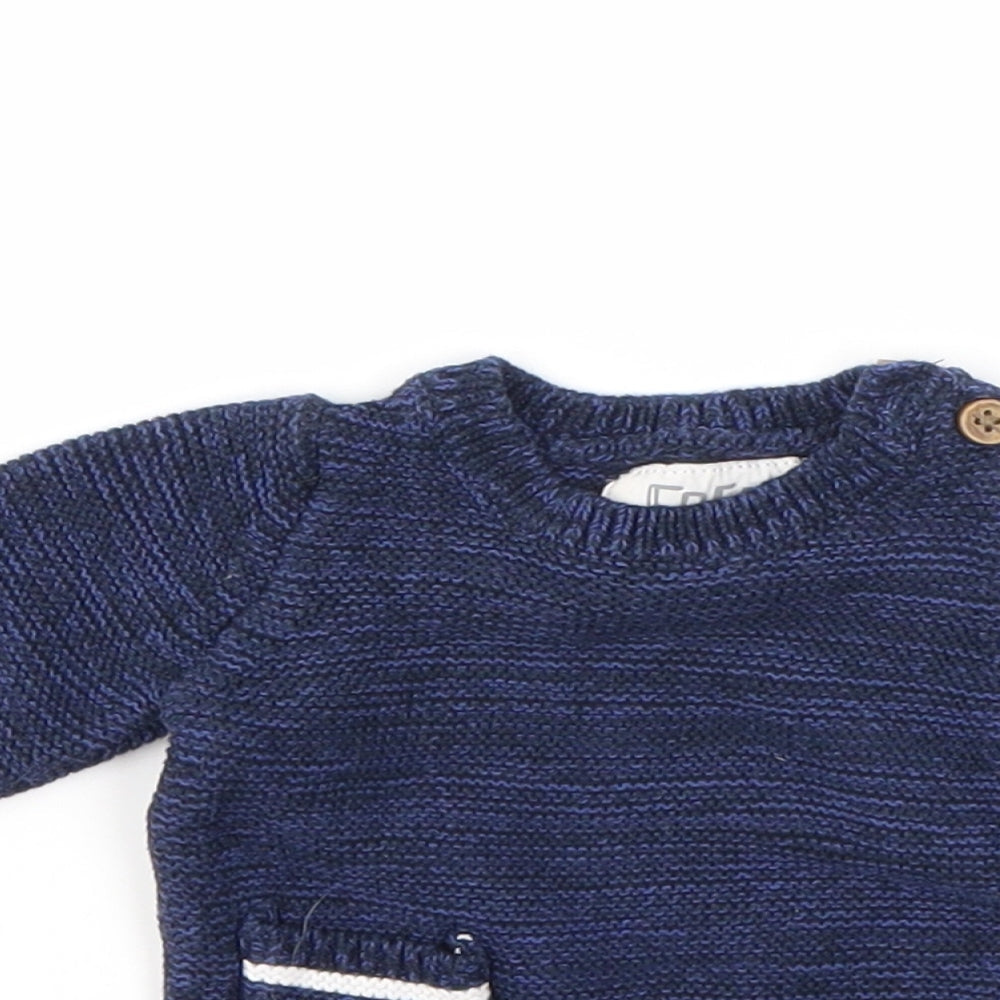 Close-up detail of F&F boys’ blue houndstooth jumper, size 0-3, months