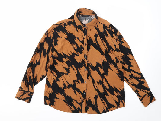 George Womens Brown Geometric  Basic T-Shirt Size 8