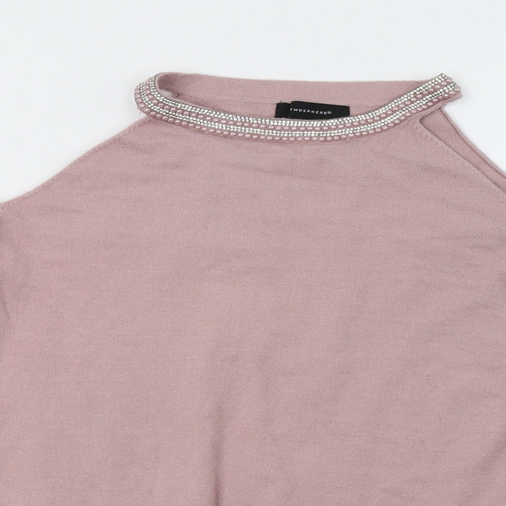 Close-up detail of Primark women’s pink pullover sweatshirt, size UK 8