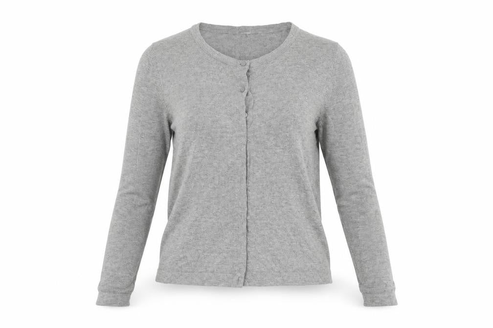 Front view of Old Navy women’s grey cardigan jumper, size M