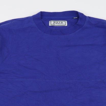 Close-up detail of raja women’s blue pullover sweatshirt, size M