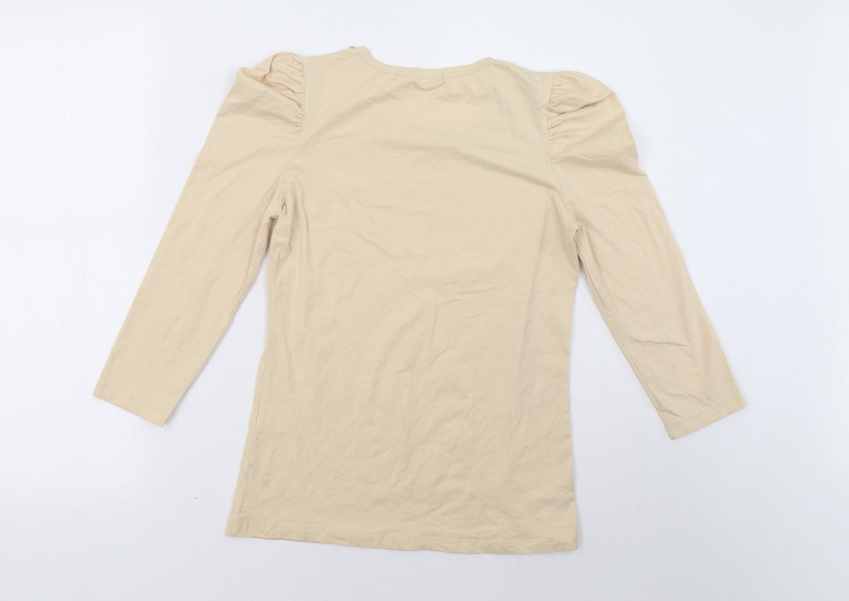 Back view of freesia women’s beige pullover sweatshirt, size M