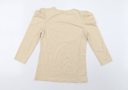 Back view of freesia women’s beige pullover sweatshirt, size M
