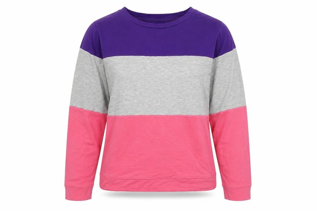Front view of Oasis women’s pink pullover sweatshirt, size M