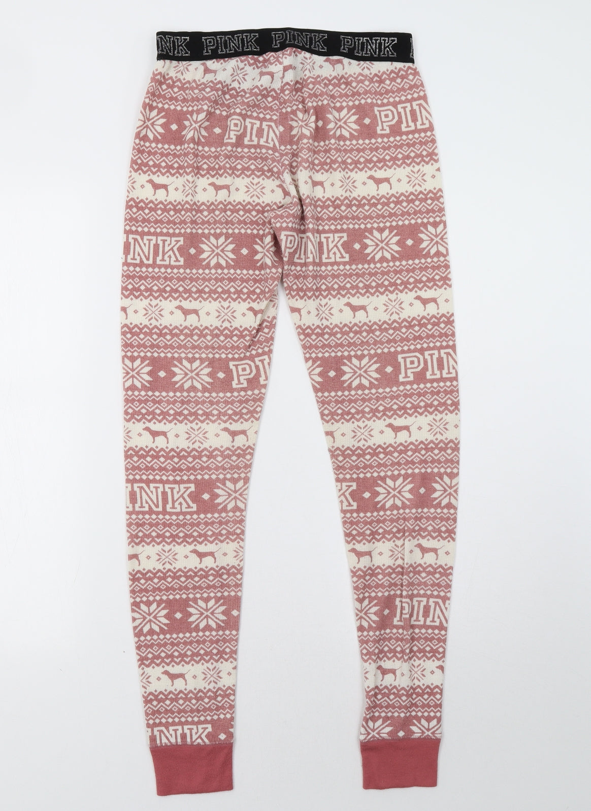Back view of pin women’s pink geometric pyjama pants, size S