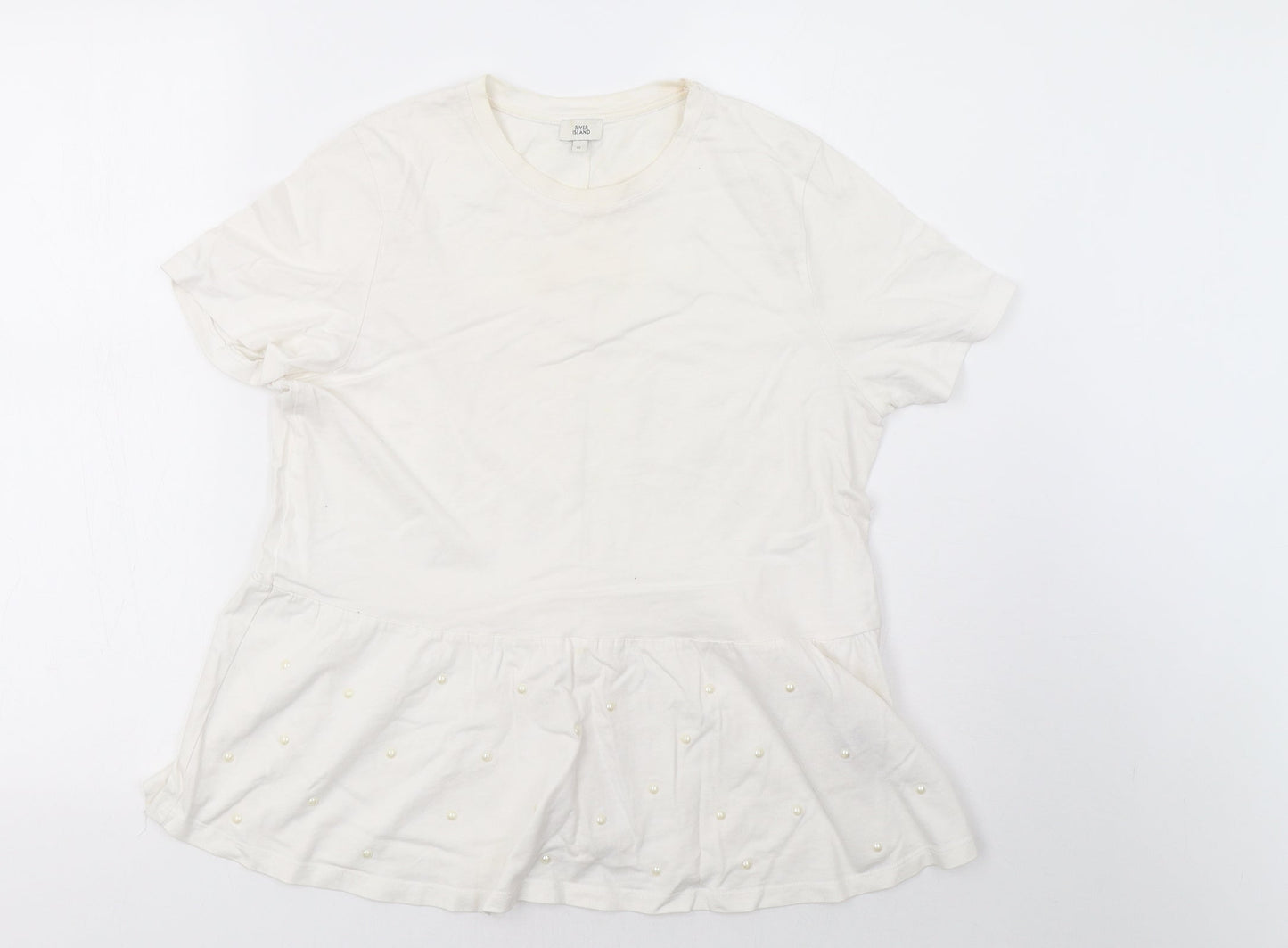Womens UK Size 10 River Island White Basic T-Shirt