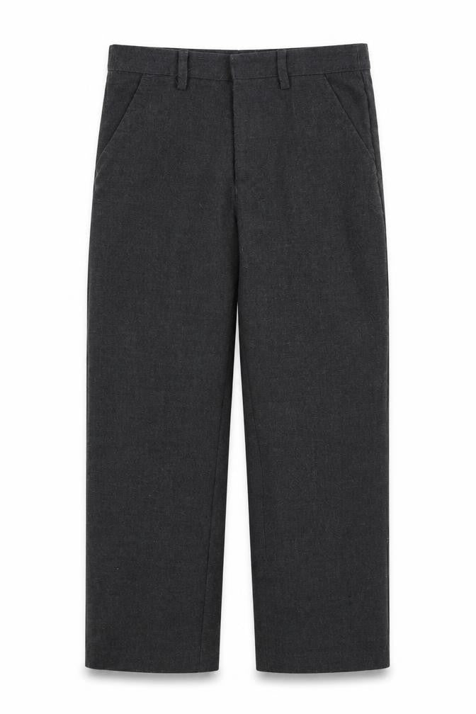 Front view of urban 65 boys’ grey trousers, size 9, months