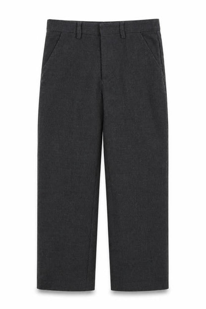 Front view of urban 65 boys’ grey trousers, size 9, months