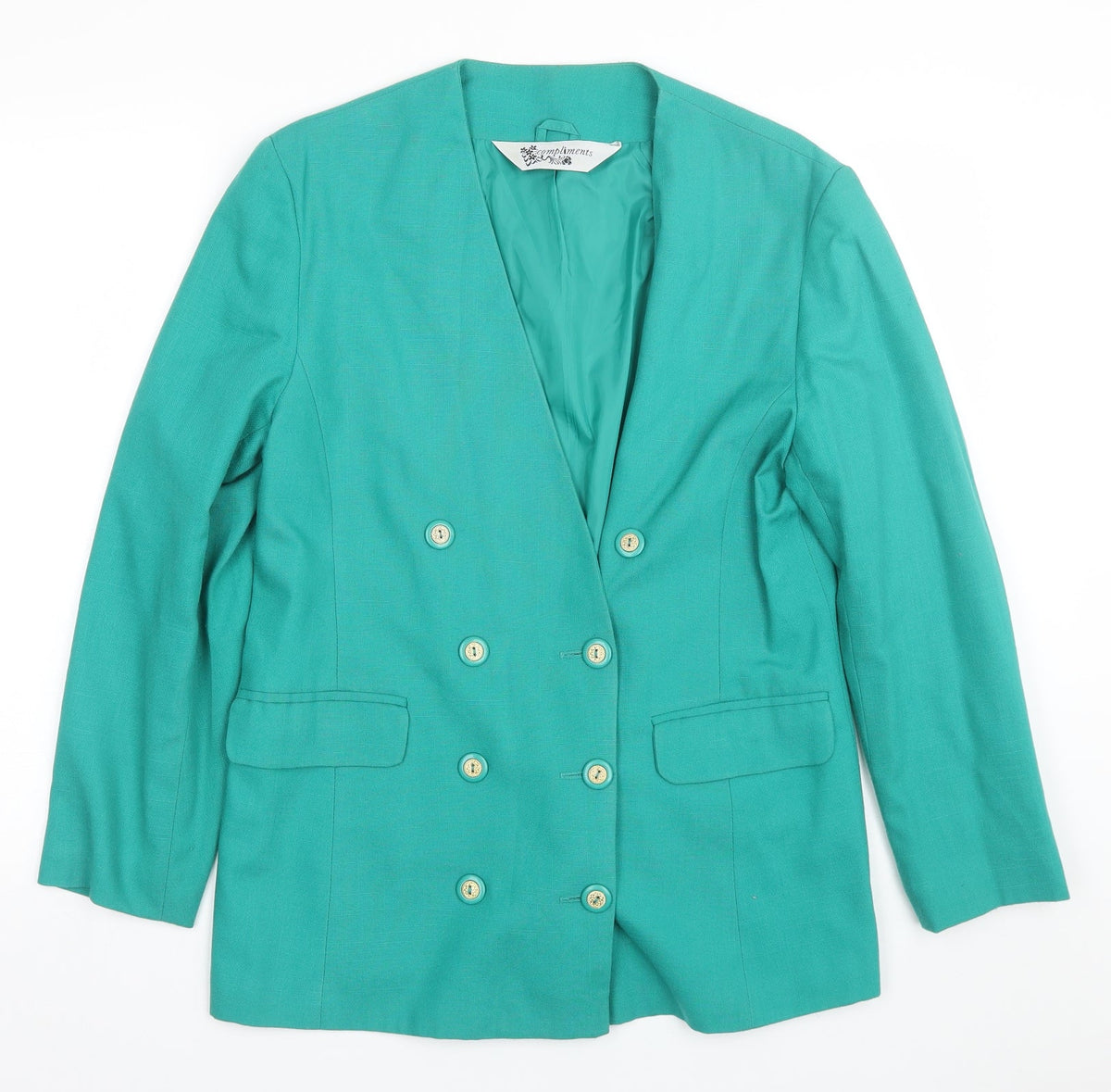 Additional front view of Compliments women’s green jacket suit, size UK 16