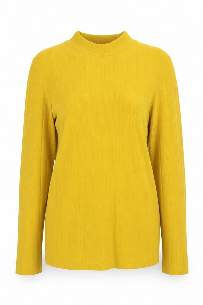 Front view of New Look women’s yellow striped jumper, size UK 14